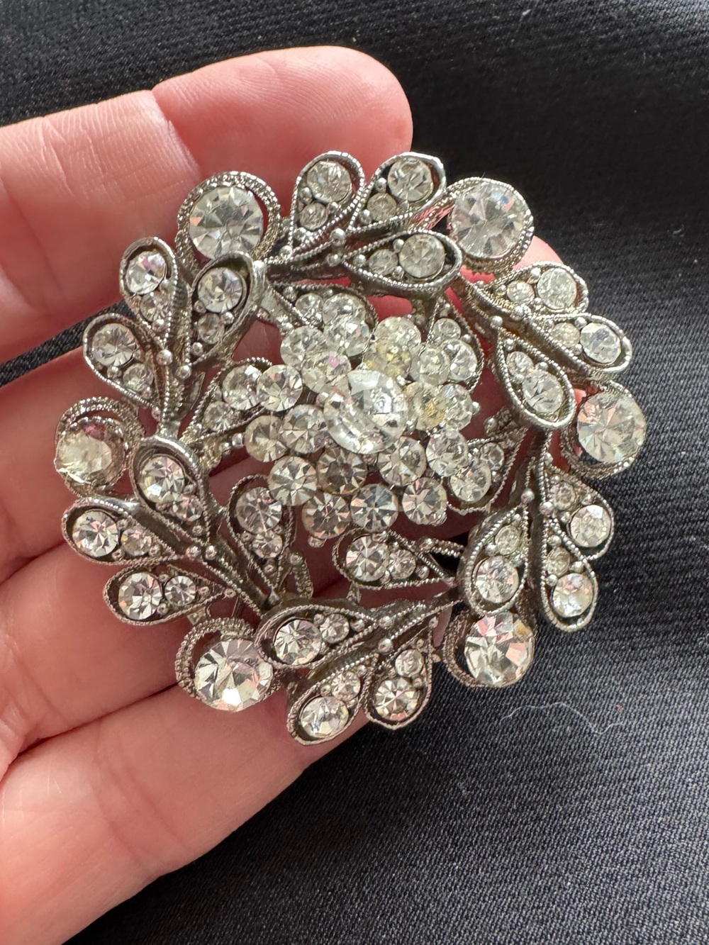 Silver-Tone Crystal Brooch - Clear Rhinestones